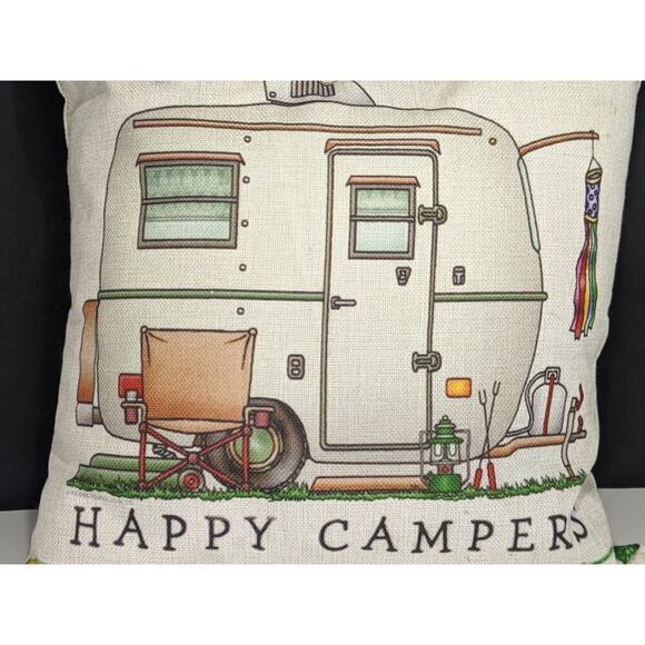 Happy Campers 17" Square Throw Pillow RV & Owl Design For Sofa Or Travel - Picture 3 of 5